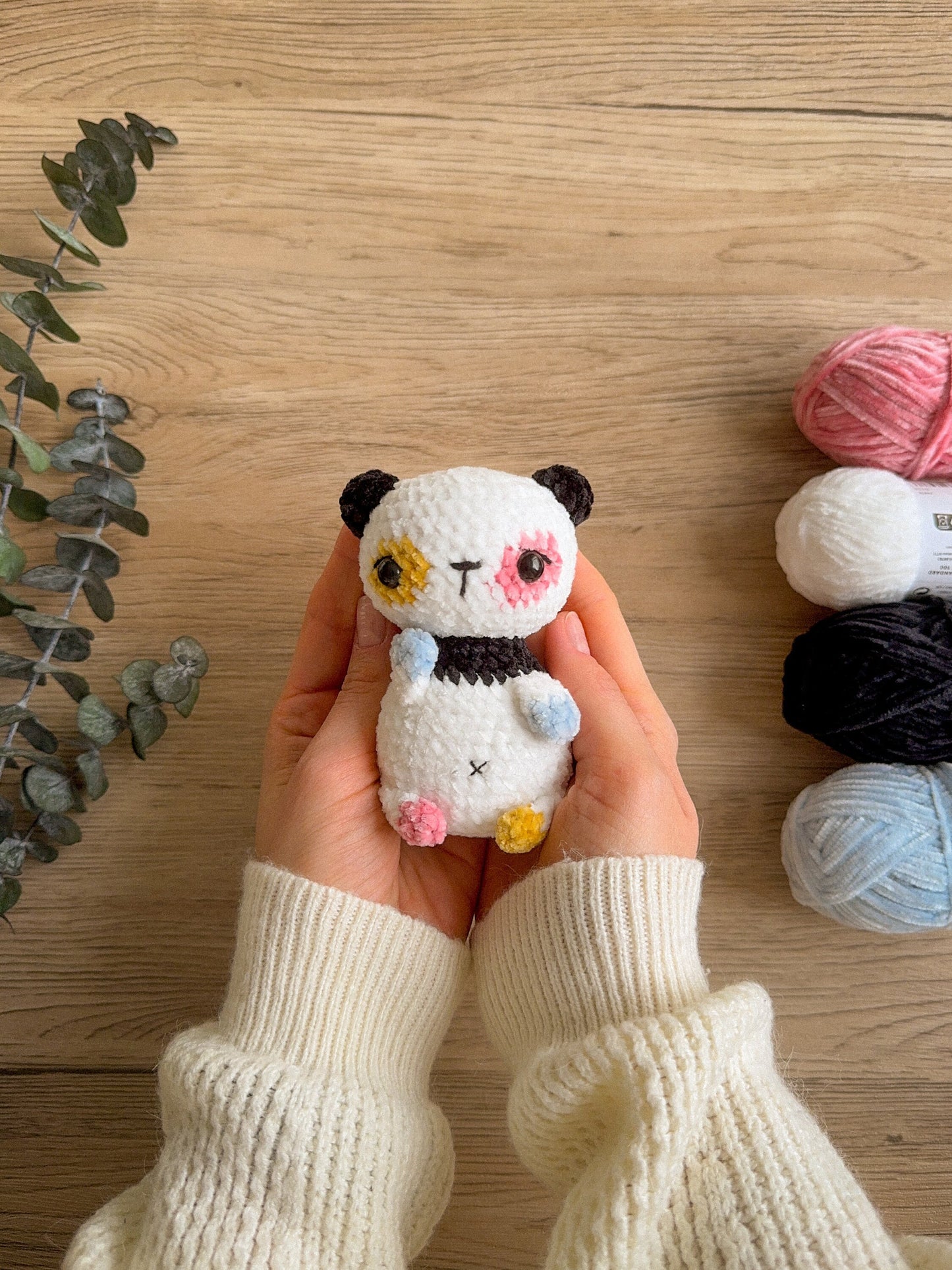 Colorful panda bear Amigurumi PDF crochet pattern
