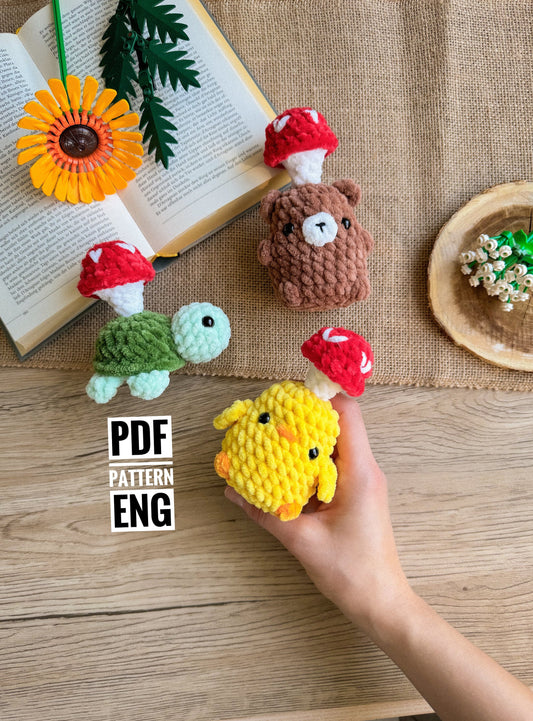 PDF Mushroom friends, Set of 3 Amigurumi Patterns, Amigurumi Pattern bundle